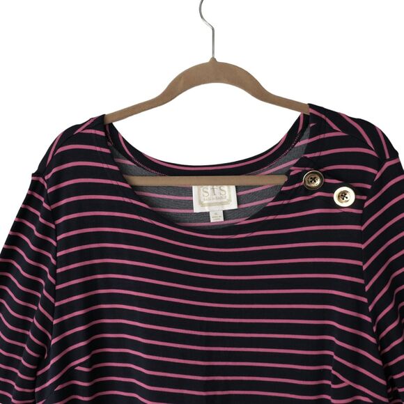 Sail To Sable Tuckernuck Sz XL Long Sleeve Dress  Gold Buttons Blue Pink Striped - Picture 5 of 7